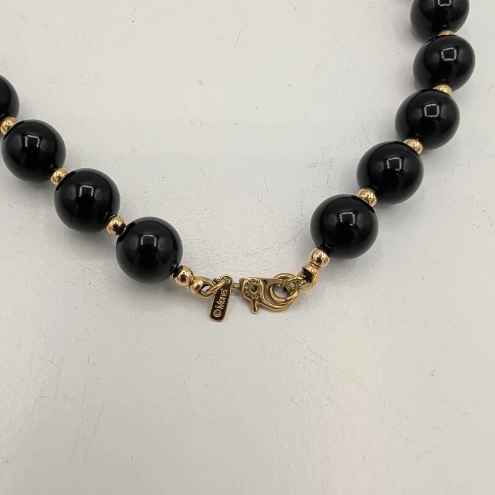 Vintage‎ Monet Black Beaded Choker Necklace Gold Tone Spacers 15